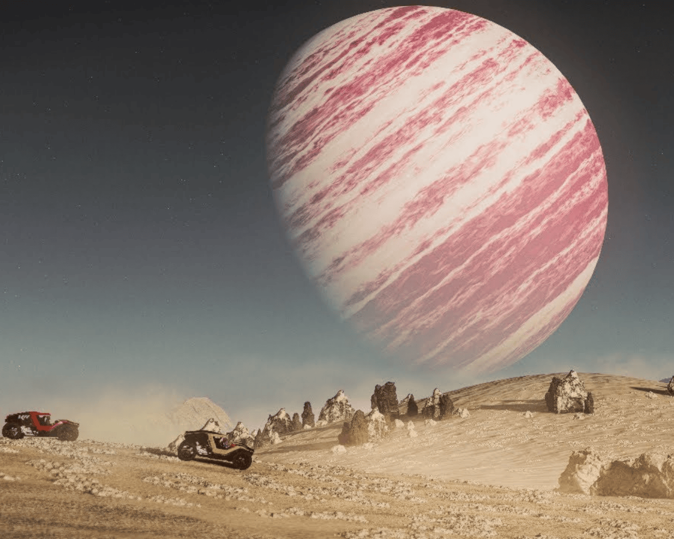 A photo of the planet Crusader from the surface of the orbiting moon Daymar.