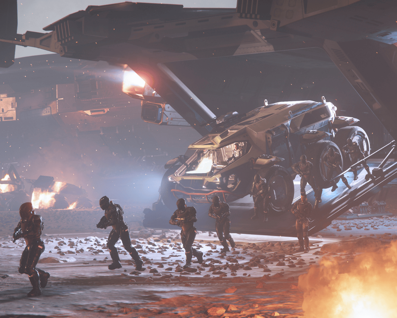 marines disembarking a valkyrie drop ship