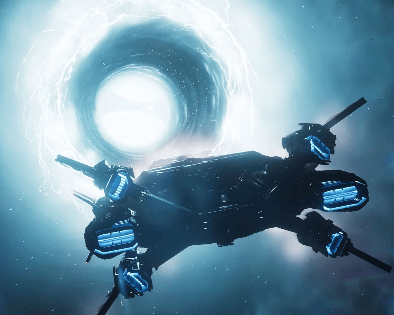 a polaris capital ship readying to quantum jump through the pyro gateway.